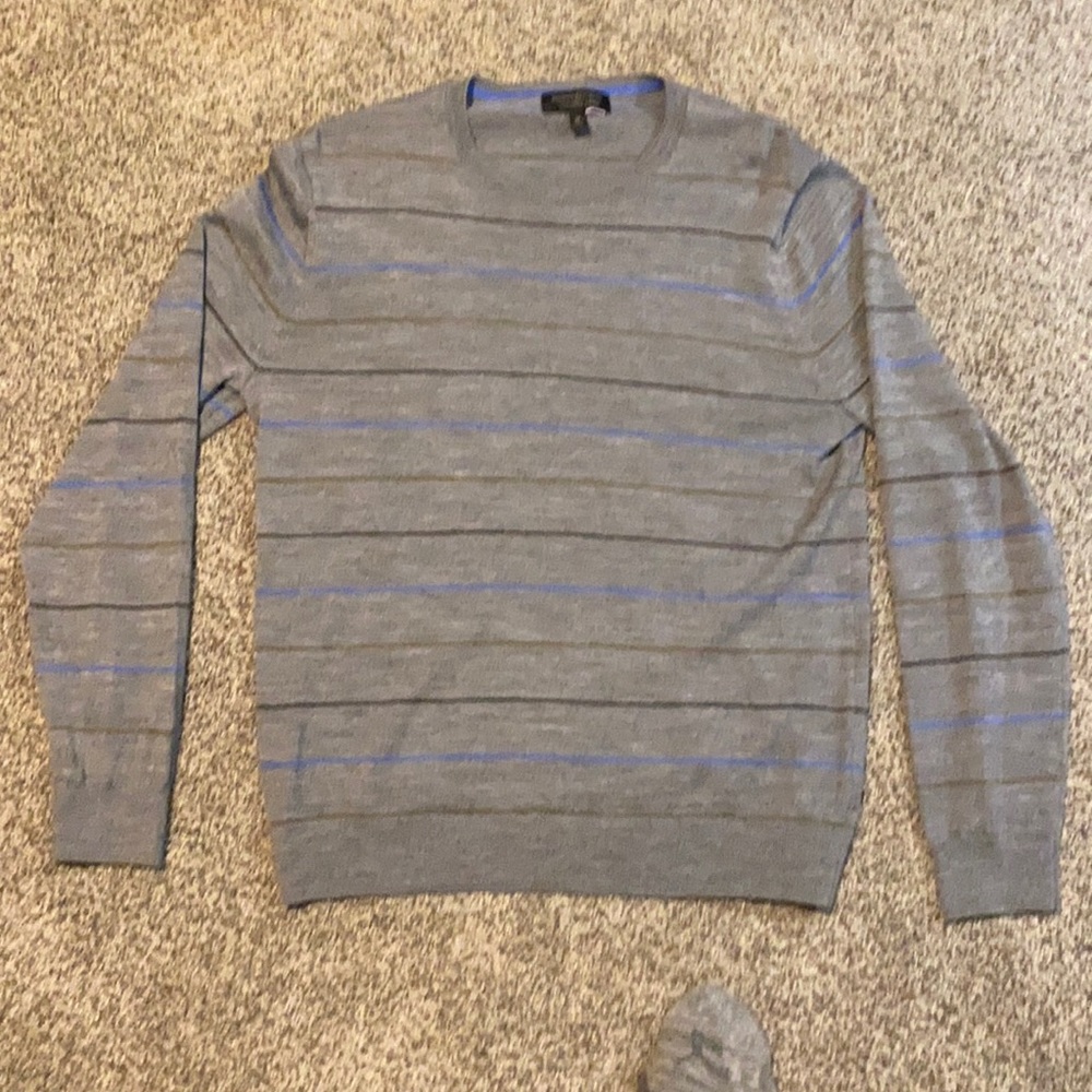 Gray striped Banana Republic merino wool sweater, size medium.